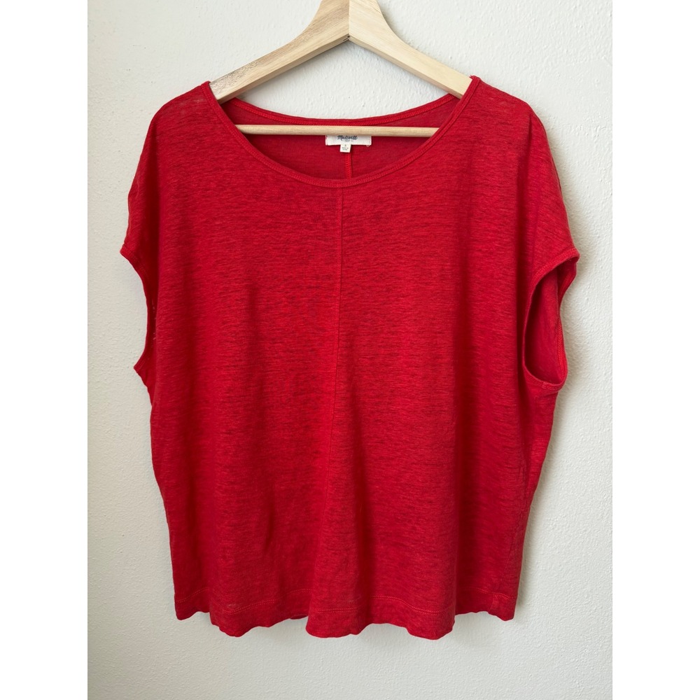 Madewell Womens Red Slub Knit Scoop Neck Center Seam Short Sleeve Tee Size S